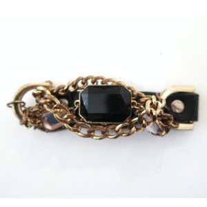 COOKIE LEE chain & leather bracelet